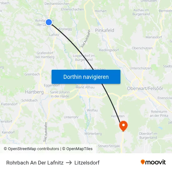 Rohrbach An Der Lafnitz to Litzelsdorf map