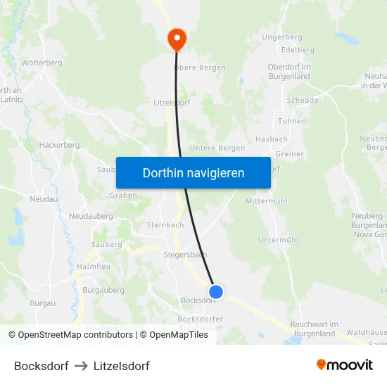 Bocksdorf to Litzelsdorf map