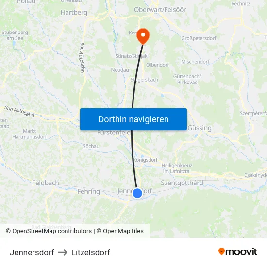 Jennersdorf to Litzelsdorf map