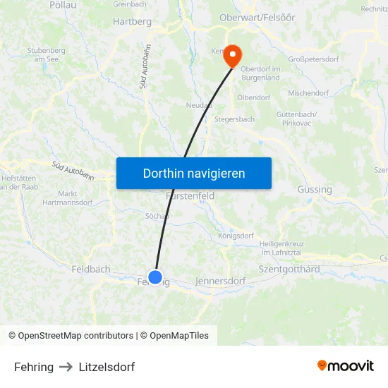 Fehring to Litzelsdorf map