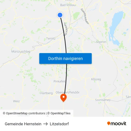 Gemeinde Hernstein to Litzelsdorf map