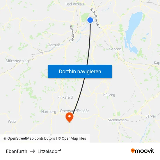 Ebenfurth to Litzelsdorf map