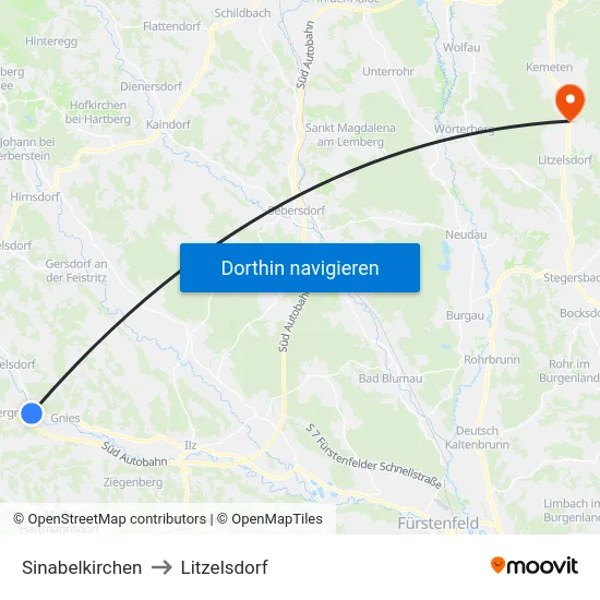 Sinabelkirchen to Litzelsdorf map
