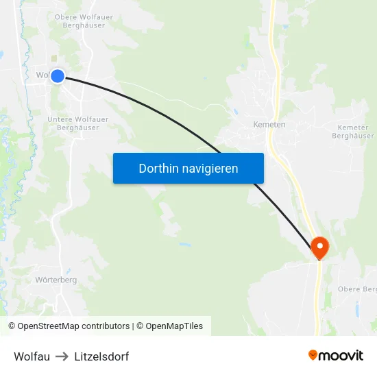 Wolfau to Litzelsdorf map