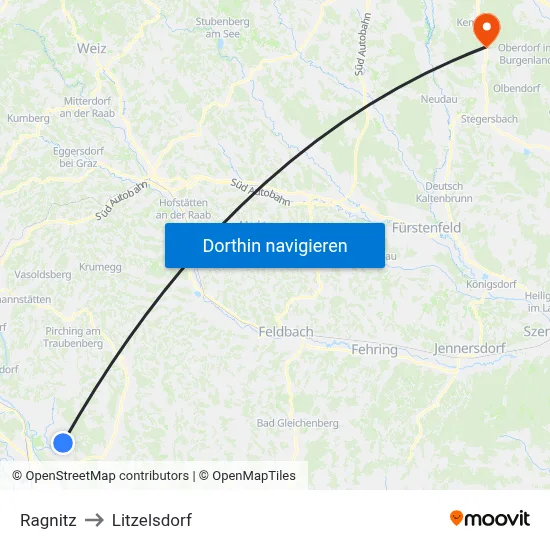 Ragnitz to Litzelsdorf map