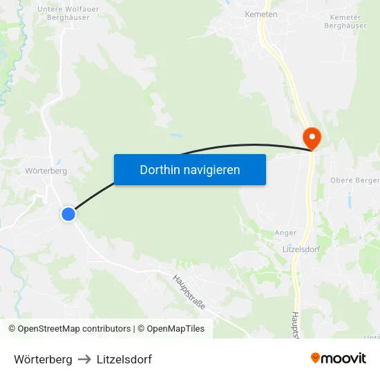 Wörterberg to Litzelsdorf map