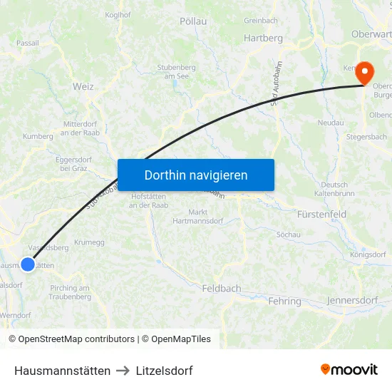 Hausmannstätten to Litzelsdorf map