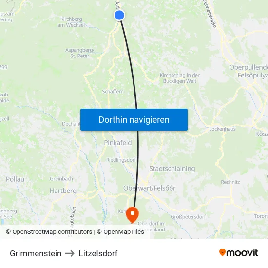 Grimmenstein to Litzelsdorf map