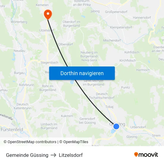 Gemeinde Güssing to Litzelsdorf map