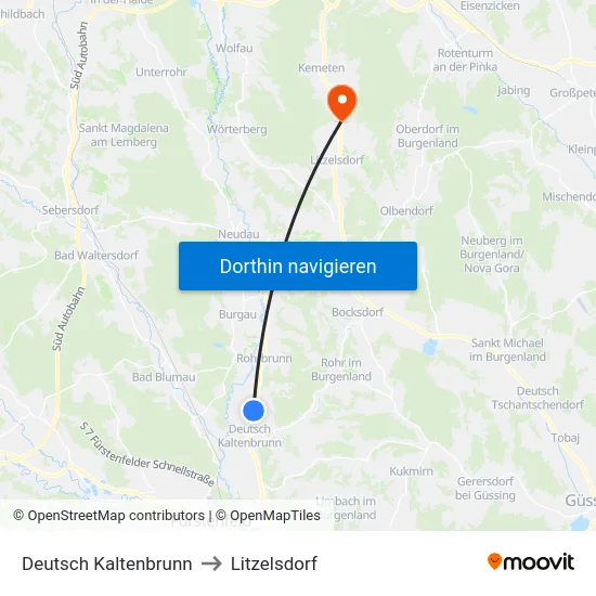 Deutsch Kaltenbrunn to Litzelsdorf map