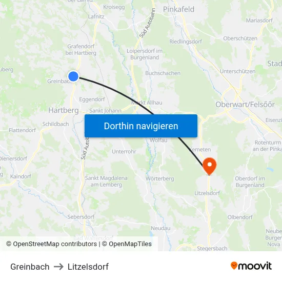 Greinbach to Litzelsdorf map