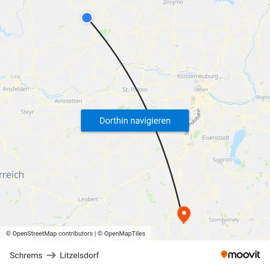 Schrems to Litzelsdorf map