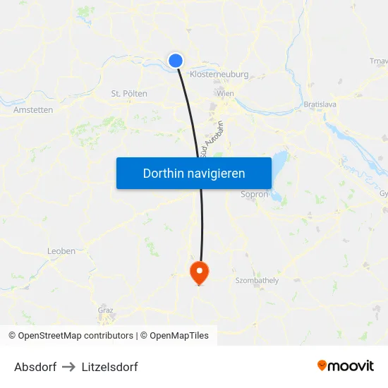 Absdorf to Litzelsdorf map
