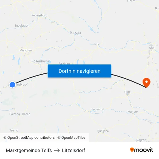 Marktgemeinde Telfs to Litzelsdorf map