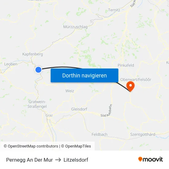 Pernegg An Der Mur to Litzelsdorf map