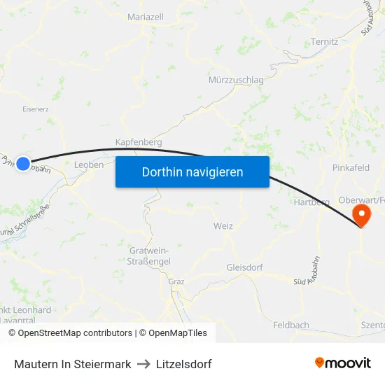 Mautern In Steiermark to Litzelsdorf map
