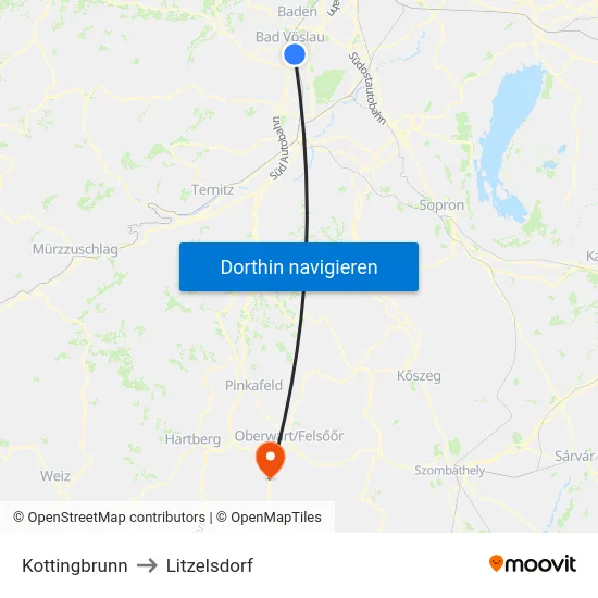 Kottingbrunn to Litzelsdorf map