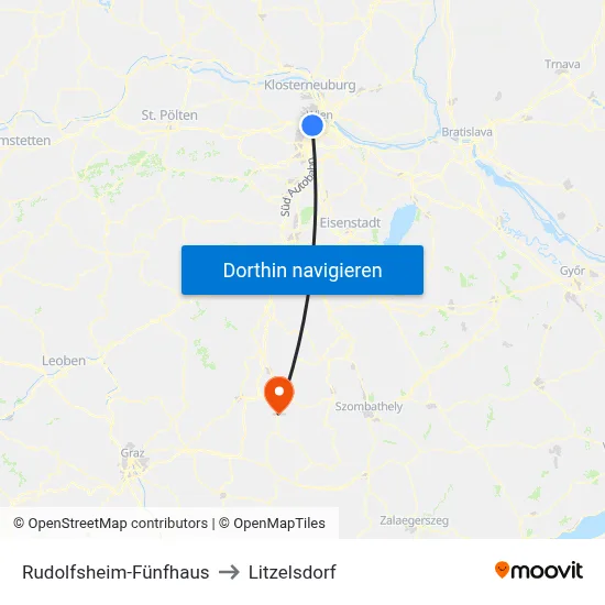 Rudolfsheim-Fünfhaus to Litzelsdorf map