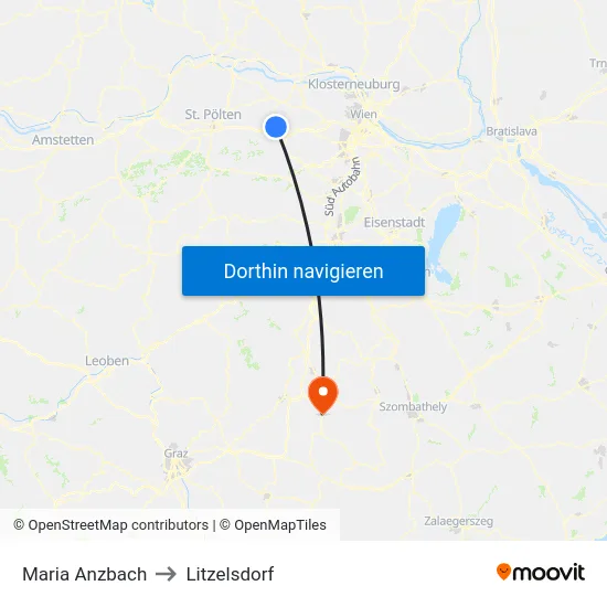 Maria Anzbach to Litzelsdorf map