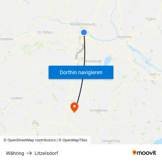 Währing to Litzelsdorf map