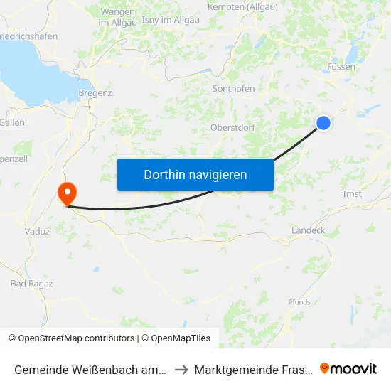 Gemeinde Weißenbach am Lech to Marktgemeinde Frastanz map