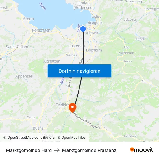 Marktgemeinde Hard to Marktgemeinde Frastanz map