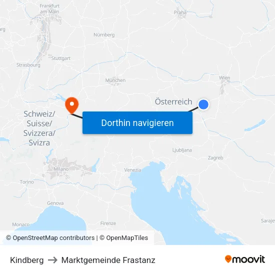 Kindberg to Marktgemeinde Frastanz map