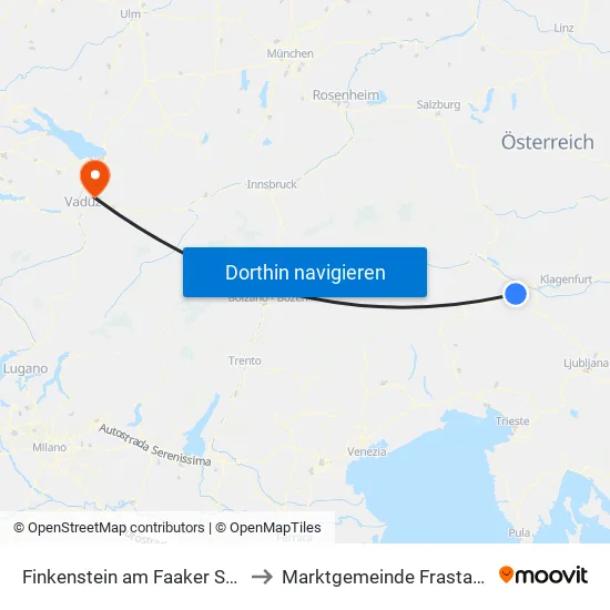 Finkenstein am Faaker See to Marktgemeinde Frastanz map