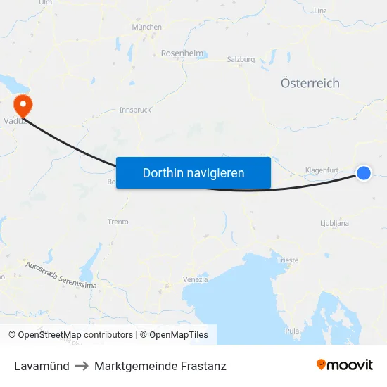 Lavamünd to Marktgemeinde Frastanz map