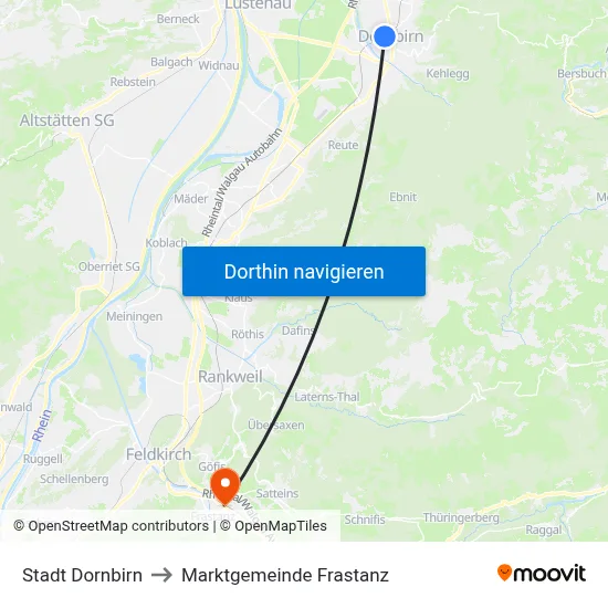 Stadt Dornbirn to Marktgemeinde Frastanz map