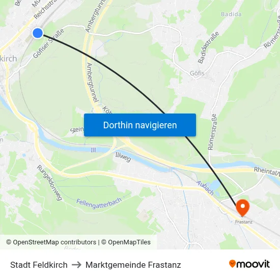 Stadt Feldkirch to Marktgemeinde Frastanz map