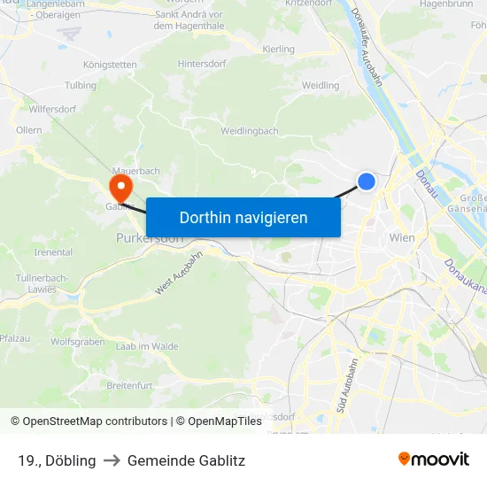 19., Döbling to Gemeinde Gablitz map