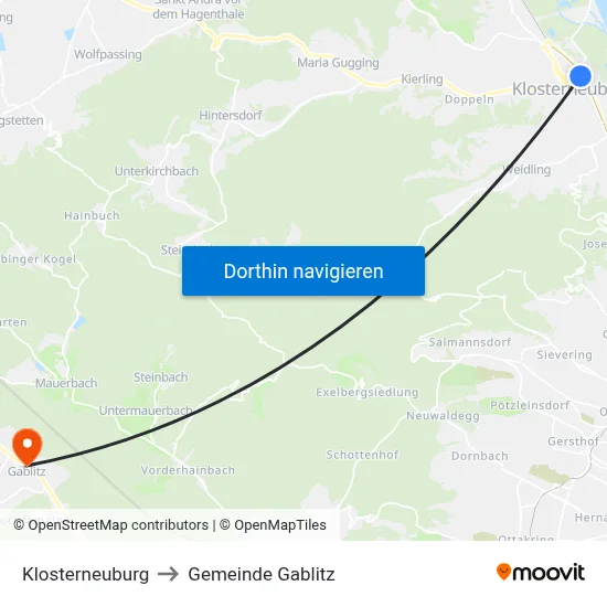 Klosterneuburg to Gemeinde Gablitz map
