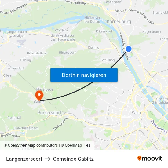 Langenzersdorf to Gemeinde Gablitz map