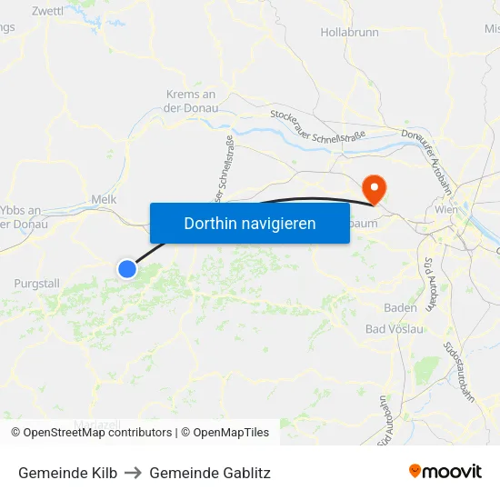 Gemeinde Kilb to Gemeinde Gablitz map