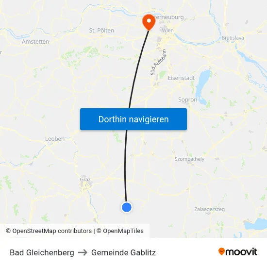 Bad Gleichenberg to Gemeinde Gablitz map