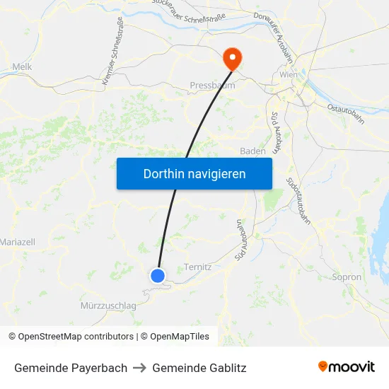 Gemeinde Payerbach to Gemeinde Gablitz map