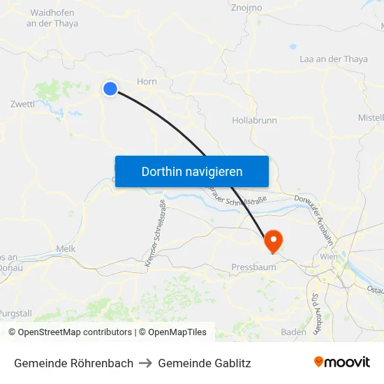 Gemeinde Röhrenbach to Gemeinde Gablitz map