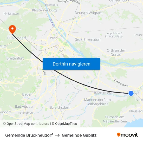 Gemeinde Bruckneudorf to Gemeinde Gablitz map