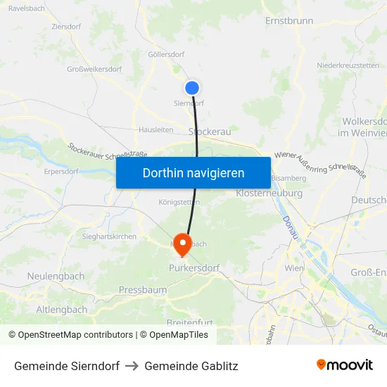 Gemeinde Sierndorf to Gemeinde Gablitz map