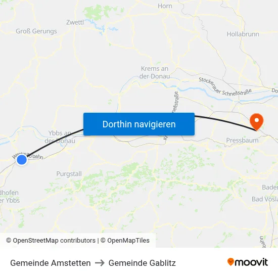 Gemeinde Amstetten to Gemeinde Gablitz map