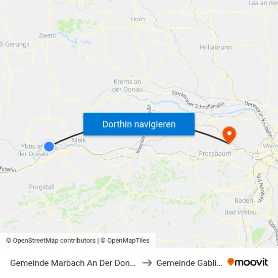 Gemeinde Marbach An Der Donau to Gemeinde Gablitz map