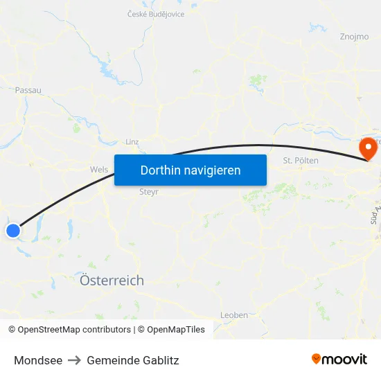 Mondsee to Gemeinde Gablitz map
