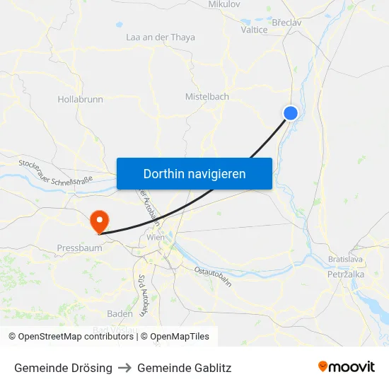 Gemeinde Drösing to Gemeinde Gablitz map