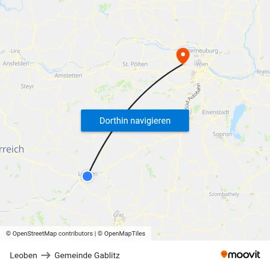 Leoben to Gemeinde Gablitz map