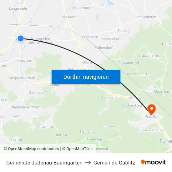 Gemeinde Judenau-Baumgarten to Gemeinde Gablitz map
