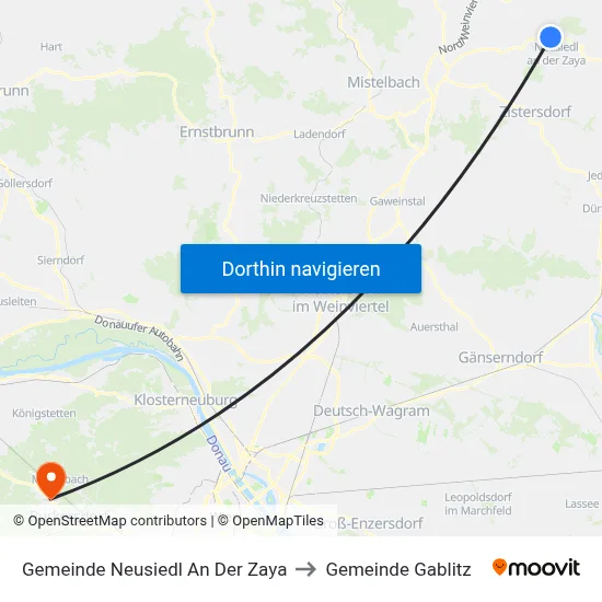 Gemeinde Neusiedl An Der Zaya to Gemeinde Gablitz map