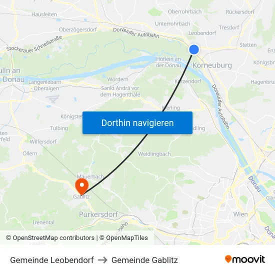Gemeinde Leobendorf to Gemeinde Gablitz map