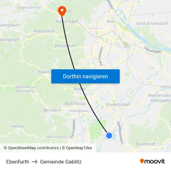 Ebenfurth to Gemeinde Gablitz map
