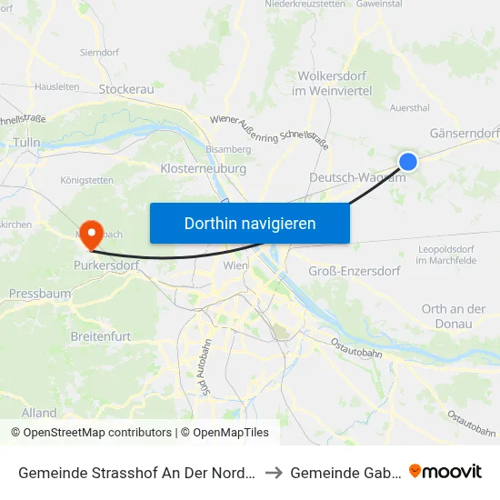 Gemeinde Strasshof An Der Nordbahn to Gemeinde Gablitz map